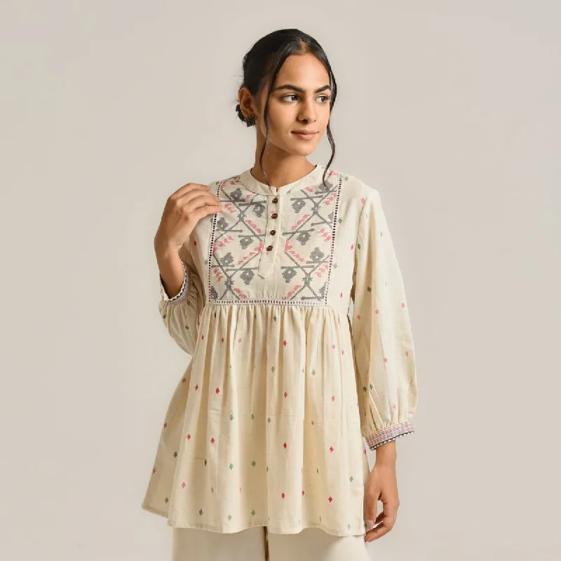 Off White Linen Cotton Jamdani Printed Tunic