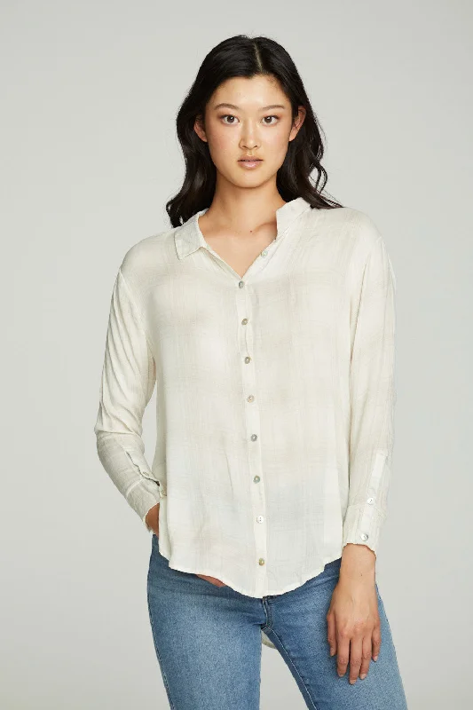 Long Sleeve Drop Shoulder Hi Lo Button Down Shirttail Tunic