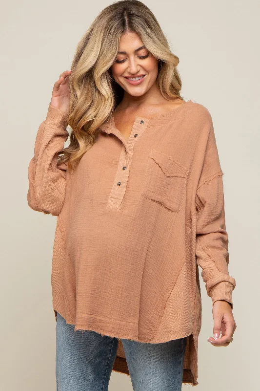 Mocha Lightweight Button Front Maternity Tunic