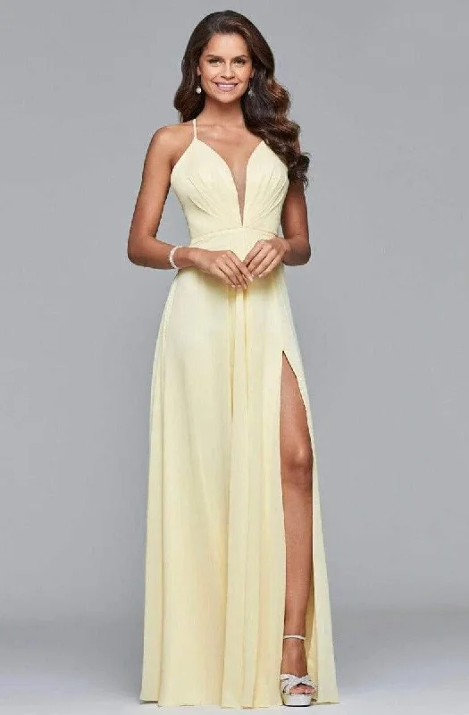 Faviana - 7747 Illusion Plunging V-Neck Flowy Chiffon A-Line Dress