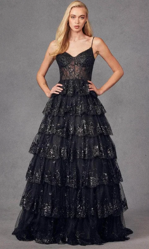 Juliet Dresses JT2454K - Sequin Lace Ruffle Skirt Prom Gown