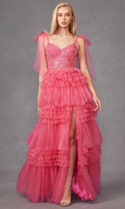 Juliet Dresses JT2465A - Bow Straps Ruffled A-Line Prom Gown