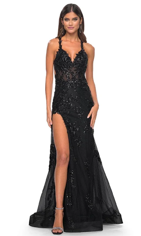 La Femme 32107 - Crisscross Back Embellished Prom Gown