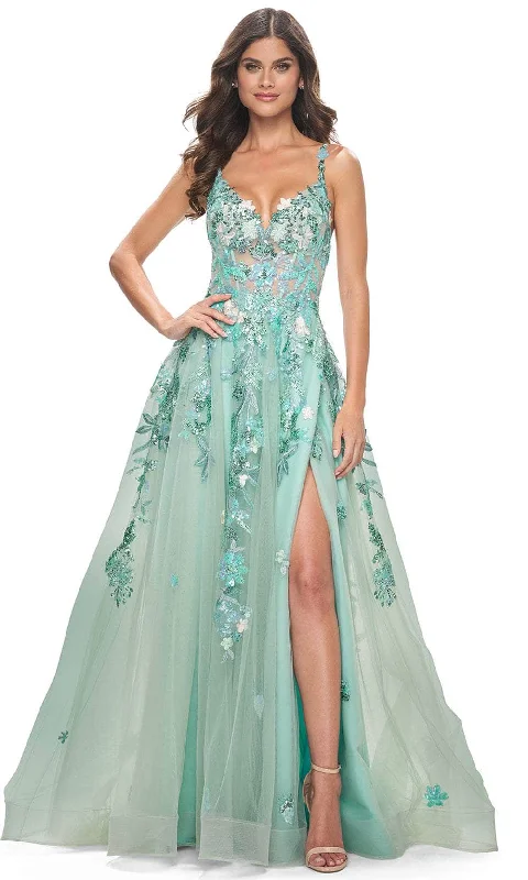 La Femme 32347 - Sleeveless Lace Applique Prom Gown