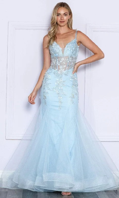 Poly USA 9374 - Appliqued See-through Corset Prom Dress