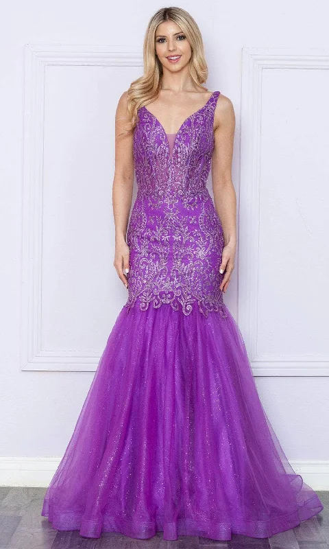 Poly USA 9388 - Sleeveless Glitter Mermaid Prom Dress